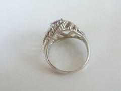Vintage Sterling Silver 925 Heated Pink Amethyst Vine Pinky Ring Size 6.5
