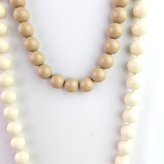 Vintage Acrylic Bead Necklace Lot 2 Layering Cream n Latte 29 in 16 in Gold Tone