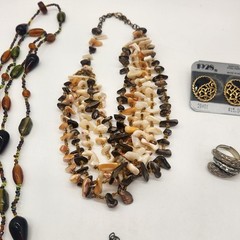 Vintage Costume Jewelry Lot Earth Tone Boho Necklaces Earrings Shell Mixed