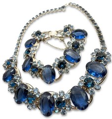 Vintage Juliana Blue Rhinestones Necklace & Bracelet Set 5 Links