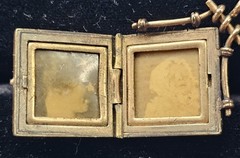 Antique Wightman & Hough (W&H Co.) GF locket w/ etched monogram and paste stone