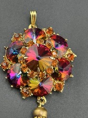 Vintage Edlee Watermelon Rivoli Gold Tone Dangle Pendant