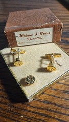 Vintage Peters .38 Special Bullet Cufflinks & Tie Tack Set Walnut & Brass Specia