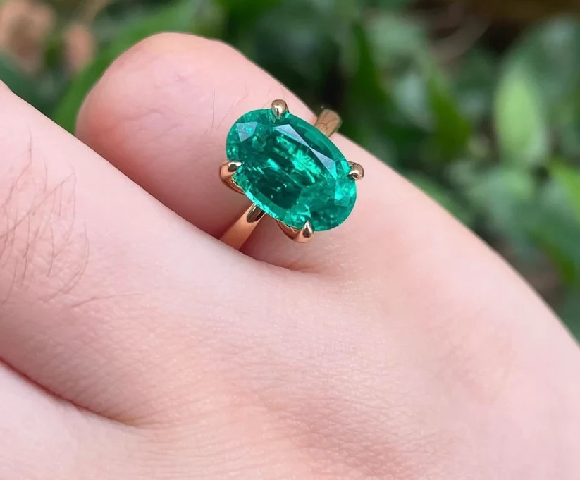 3.70 Ct Natural Emerald Art Deco Vintage Engagement Ring 14K Yellow Gold FN