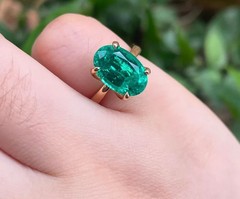 3.70 Ct Natural Emerald Art Deco Vintage Engagement Ring 14K Yellow Gold FN