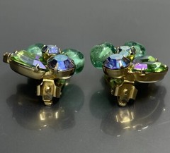 Juliana Style Women’s Clip On Earrings Gold Tone Faceted Crystal Glass 1 1/8”