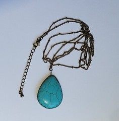 Western Teardrop Shaped Turquoise Blue Howlite Pendant With 36in Brass Necklace