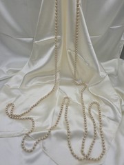 Vintage Faux Champagne Pearls With Gold Tone Spacers Long Rope Necklace 110″