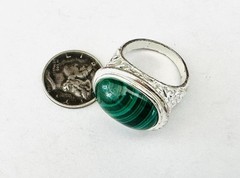 Designer Signed Sterling Silver 925 Ring Malachite
