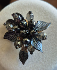 Vintage Western Germany Silver, and dark grey beaded brooch