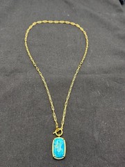 JTV Gold Tone Long Turquoise Pendant Necklace Silver 925