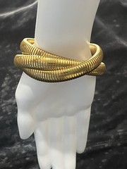 Vintage 80s Chunky Gold Tone Twist Bracelet And Statement Pierced Earrings Set