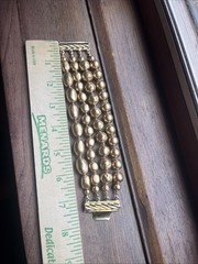 VINTAGE Carol Lee Chunky Faux Pearls Gold Necklace Bracelet Set Multi Strand