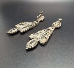 Vintage Clip Earrings Clear Prong Mounted Rhinestones Dangle Chandelier 3 1/8”