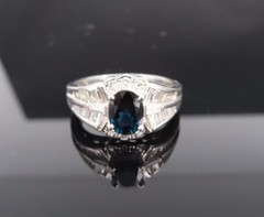 Vintage 1.07ct Deep Blue Sapphire & 0.48ct Diamond Platinum Ring Size 7
