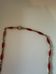Vintage Gold Tone And Pink Enamel Double Sided Necklace 22”