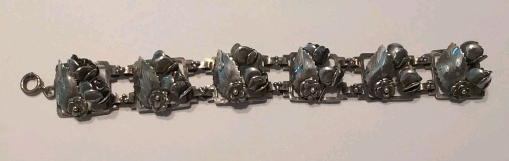 Vintage Sterling Floral Bracelet Unsigned Hobe