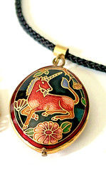 Vintage Double-Sided Cloisonné Enamel Unicorn Pendant Necklace