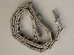 Antique Art Deco 14k White Gold Filigree Bracelet Diamond Sapphire 7 3/8” 6.5grs