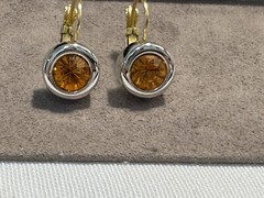 JOAN RIVERS Silver & Gold Tone Pierced Earrings with Multi-Faceted Gold Stone