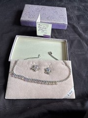 B David Jewelry Set Rhinestone NECKLACE EARRINGS Clip On Vintage Signed WITH BOX