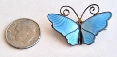 Vintage David Andersen Norway Sterling Blue Enamel Butterfly Brooch Pin 1.25 in