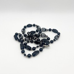 Vintage Black Glass Beaded 30″ Long Necklace Sterling Silver Box Clasp