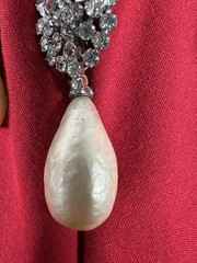 Elegant Large Vintage Rhinestone Inset Dangle Faux Pearl Drop Earrings