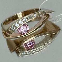 Vintage 14K 585 Rose & White Gold Ring Pink & White CZ Ukraine 6.5 US 5,56 g