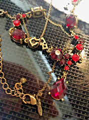Avon “MN” red rhinestones 20″ necklace oval round pear dangle vintage