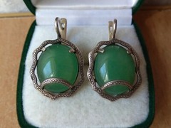 Beautiful Vintage earrings stone Nephritis SILVER 925 stamp Ukraine 11.9 Jade