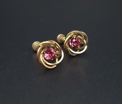 Vintage 12k Gold Filled H.G. Pink Rhinestone Screw Back Earrings Mid Century