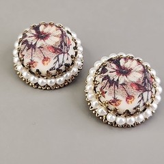 Vintage Sugared Flowers Clip On Earrings West Germany Round Faux Pearls 7/8″