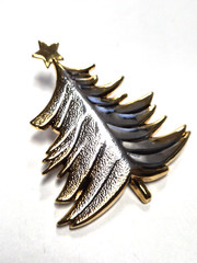 Vintage Signed BEST Silver & Gold Christmas Tree Holiday Pendant Pin / Brooch