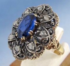 Diamonds Rose Cut 18k Gold Antique Ring 1.00 ct Sapphire Size 6.5