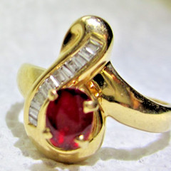 0.66 Ct NATURAL RUBY & Diamond Baguette Ring in 14K Yellow Gold, Vintage 1998
