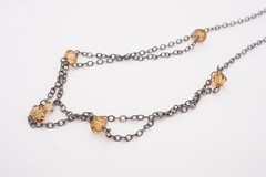 Vintage Sterling Silver 925 Brown Glass Bead Necklace 17.75″