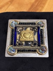 ❗️VINTAGE STUNNING HANDMADE Ayala Bar Mosaic Blue Turquoise Silver Brooch SIGNED