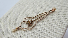 Antique Edwardian Lavalier 10K Gold 2mm Diamond Seed Pearl Pendant Art Nouveau