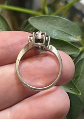 VTG 14k White Gold Ring Flower Pink Tourmaline Cluster Diamond Size 5.75 Estate