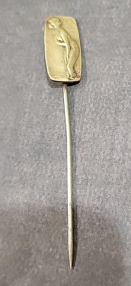 Antique Art Nouveau Stick Pin “September Morn” Bathing Beauty Nude Gold-plated