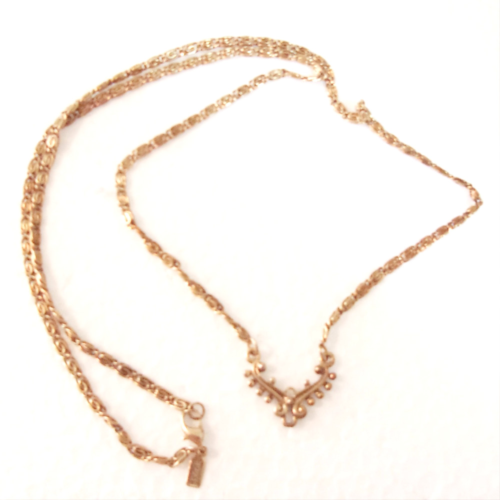 Necklace signed 1928 paperclip chain rigid focal 32 in