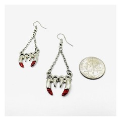 Vintage Vampire Fangs Halloween Fashion Forward Dangling Earrings Silver/Red