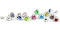 14k Solid White Gold Halo Heart Stud Earrings
