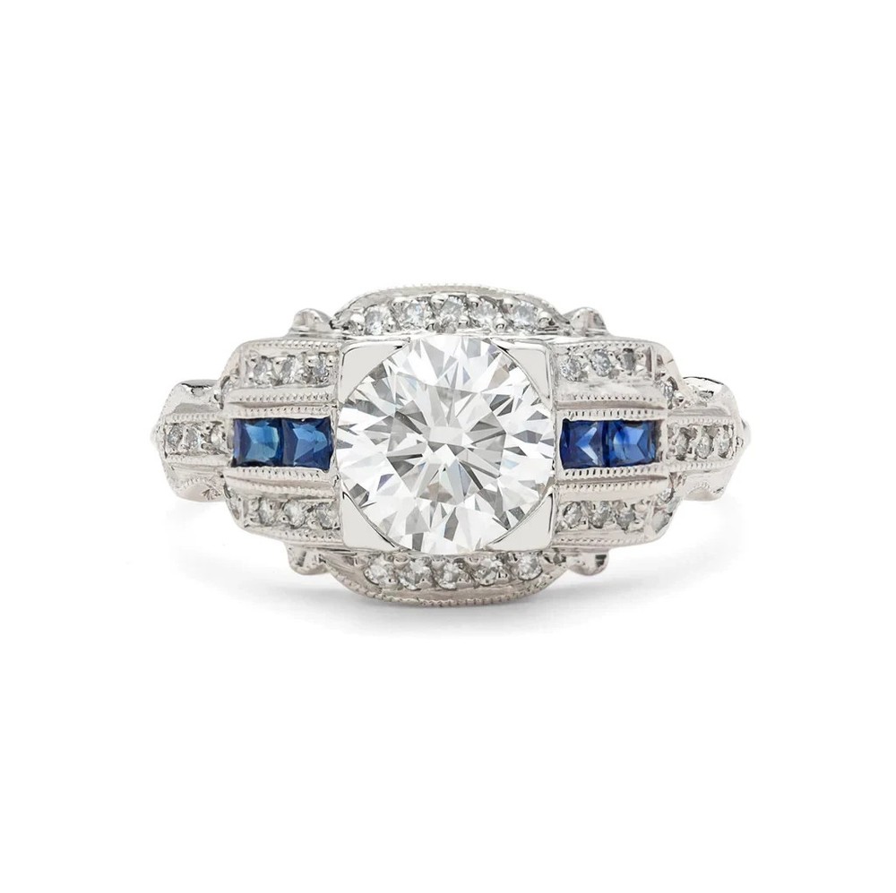 2Ct Art Deco Style Lab Created Diamond Engagement Wedding 14K White Gold FN Ring