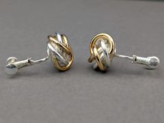 Vintage Napier Mixed Metal Earrings Clips Twist Knot Two Tone Gold Silver Signed