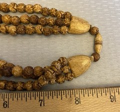 Antique Asian Hand Carved Lotus Bead Necklace Triple Tiered Dyed Bovine Bone