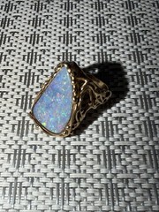 Modernist Free Form Colorful Opal & 14K 9g Gold Ring Size 7.25
