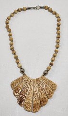 Tribal Wood Handcarved BOHO Statement Big Collar 19″ Beaded Necklace