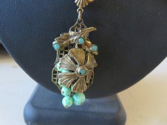 Stunning Antique Ornate 2 pc Pendant Necklace Earring Set one of a kind MUST SEE